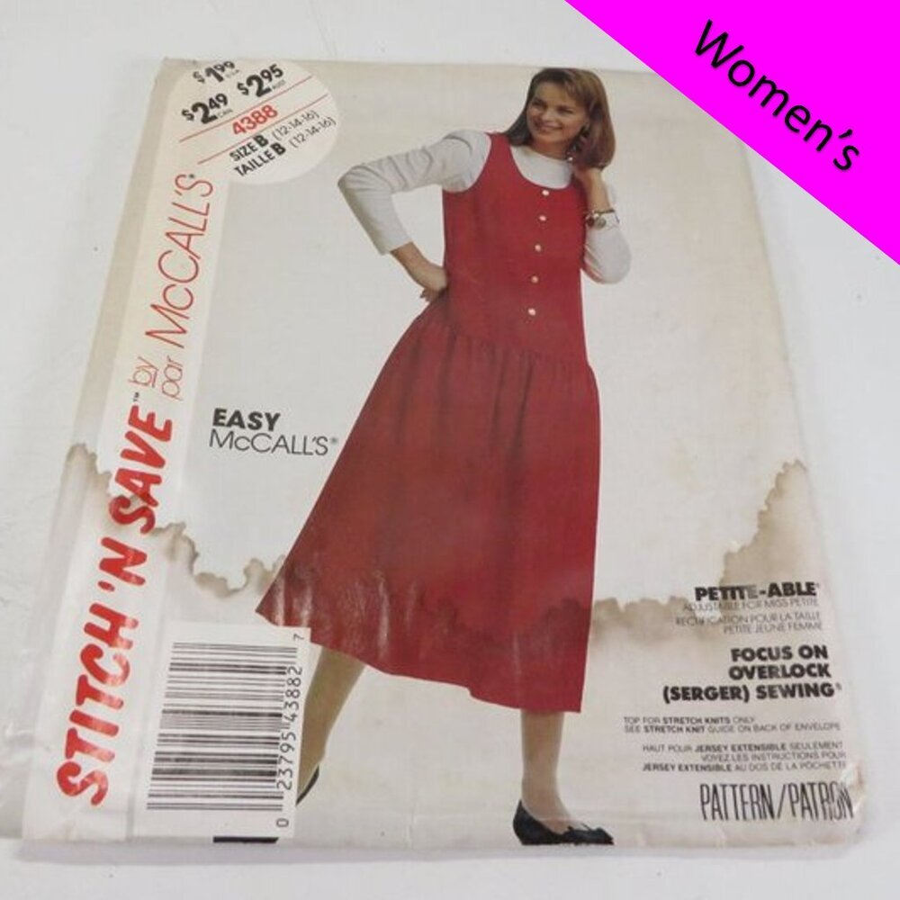 McCalls 4388 clothing pattern Jumper, Top size 12-16